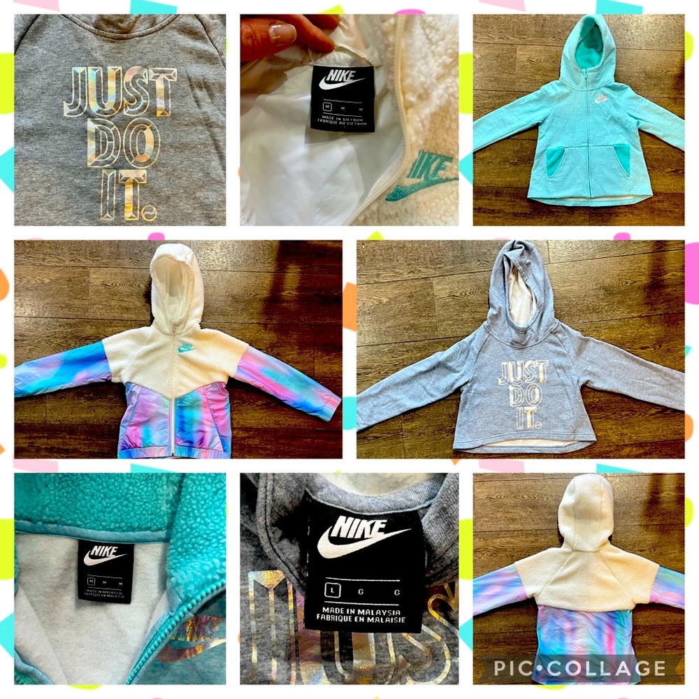 ✨NEW Lot of 3 Girls M/L Nike shearling hoodies and cropped hooded sweatshirt
